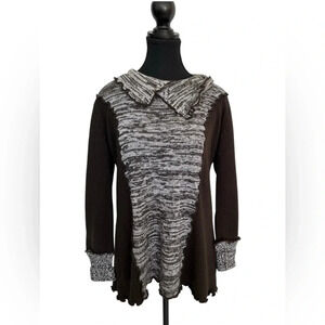 La Madona Vintage brown sweater ruffle collard and cuffs size large